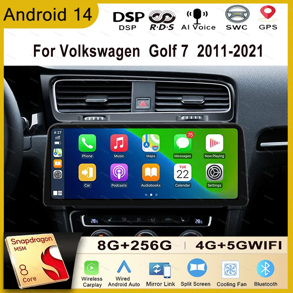 12.3 Inch Screen Android 14 For Volkswagen Golf 7 MK7 GTI 2011 - 2021Multimedia Video Player Car Radio GPS Navigation Carplay 5G