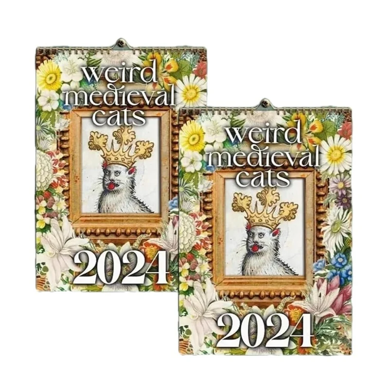 Weird Medieval Cats Calendar 2024 Calendar 12 Month Wall Calendar Hangable For Office Home Gift Coated Paper