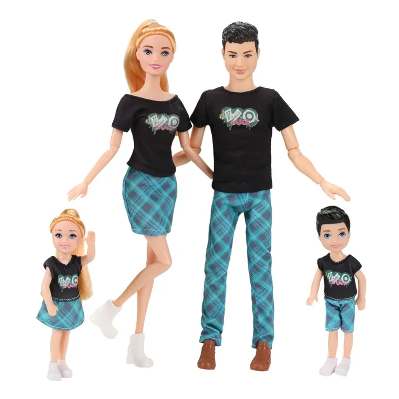 1/6ドールおもちゃファミリードールセット4人入りママパパ子供30cmドールフルセット服付き子供用プレイハウスおもちゃ誕生日プレゼント