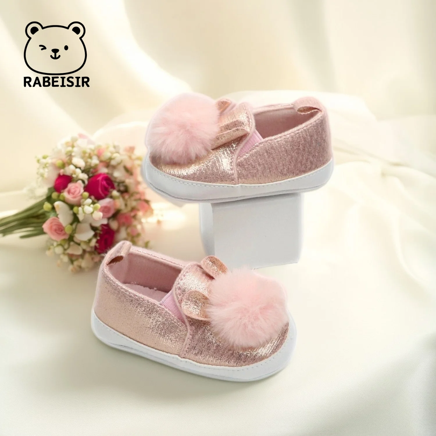أحذية طفلة صغيرة لطيف الفراء الكرة مطرزة أحذية أطفال مسطحة تصميم شكل أرنب #5