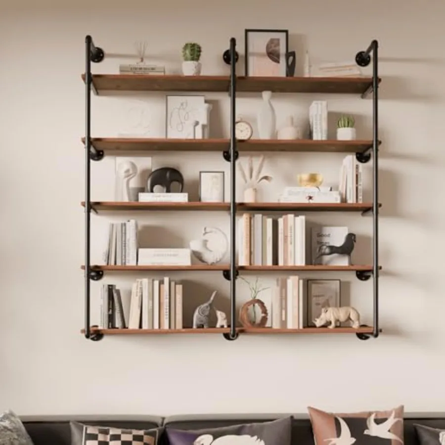 

Industrial Pipe Shelf, 60 inch Industrial Wall Shelves with Solid Wood Plank, Pipe Shelving Wall Mounted for Farmhouse, Floatin