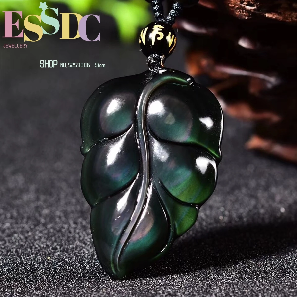 Jewellery Crystal Natural Rainbow Eye Obsidian Leaf Gold Branch Jade Leaf Pendant Men's and Women's Necklace Fashion Charm Gift