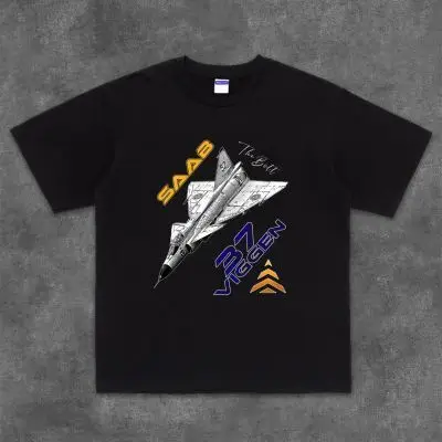 

Comfortable Comfortable Men's Short Sleeve T-shirt Aircraft Printed Cotton Loose Round Collar Outside Put on Clothes