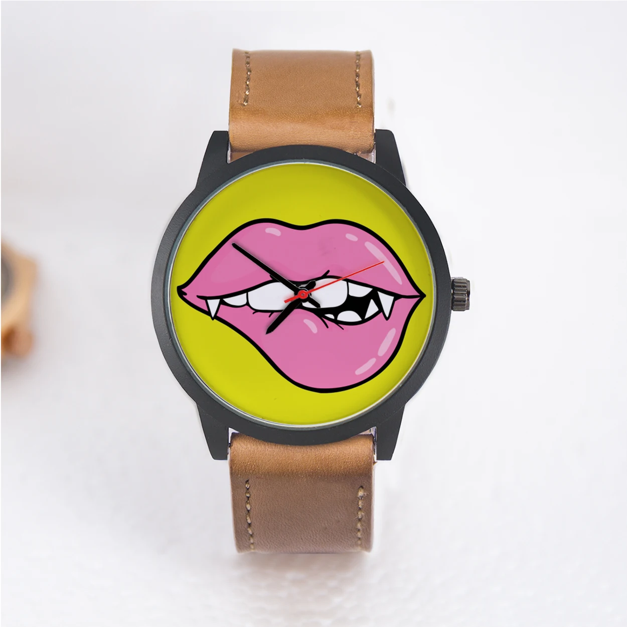 

Часы с красными губами, черные часы высокого качества для мужчин, крутые серебряные часы с зубами вампира, мужские индивидуальные кварцевые наручные часы из розового золота