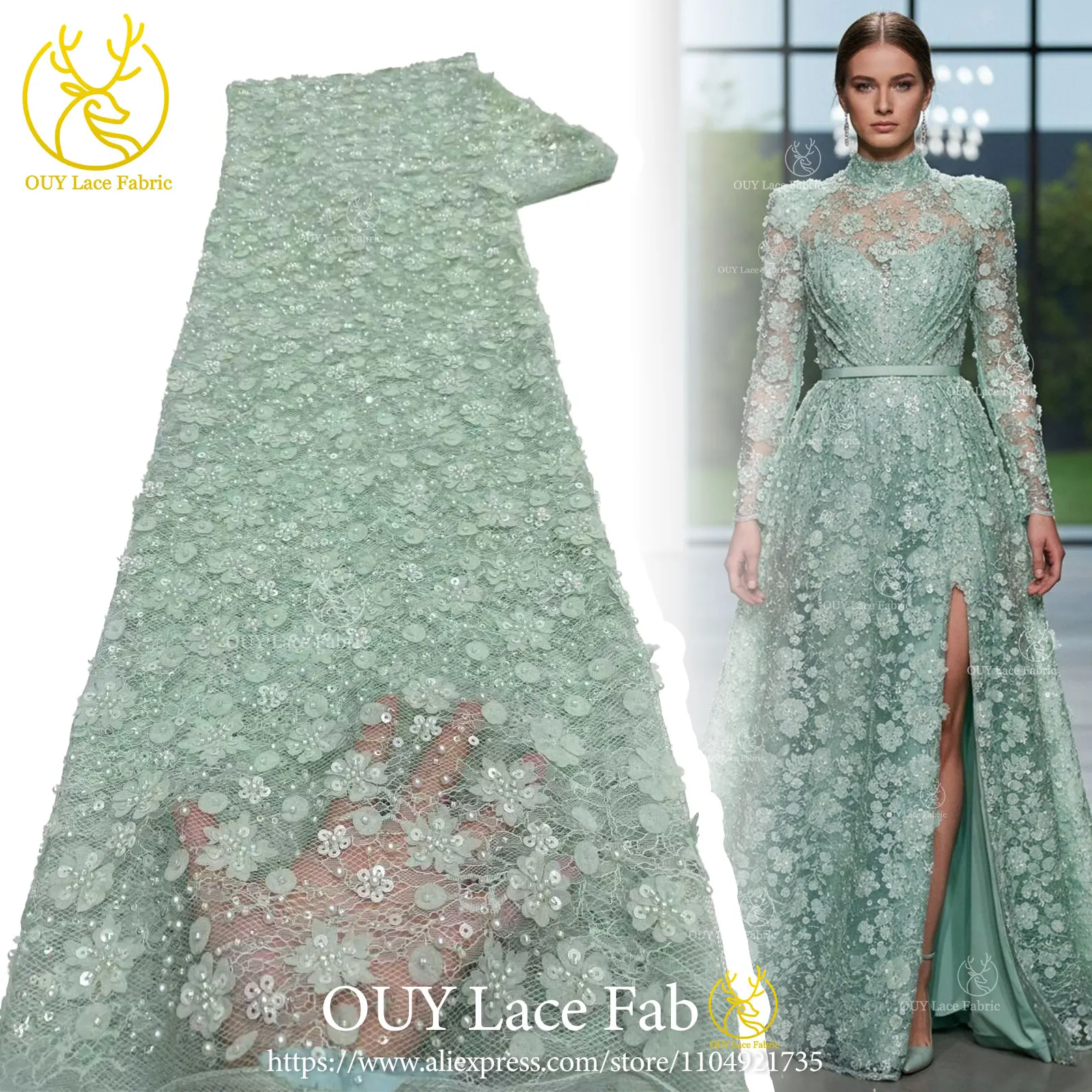 Neuester Spitzenstoff mit Pailletten und Perlen, 2026, hochwertiger afrikanischer nigerianischer Spitzenstoff, Hochzeitskleid und Abendkleid, Nähen, 5 Yards – Detail 6