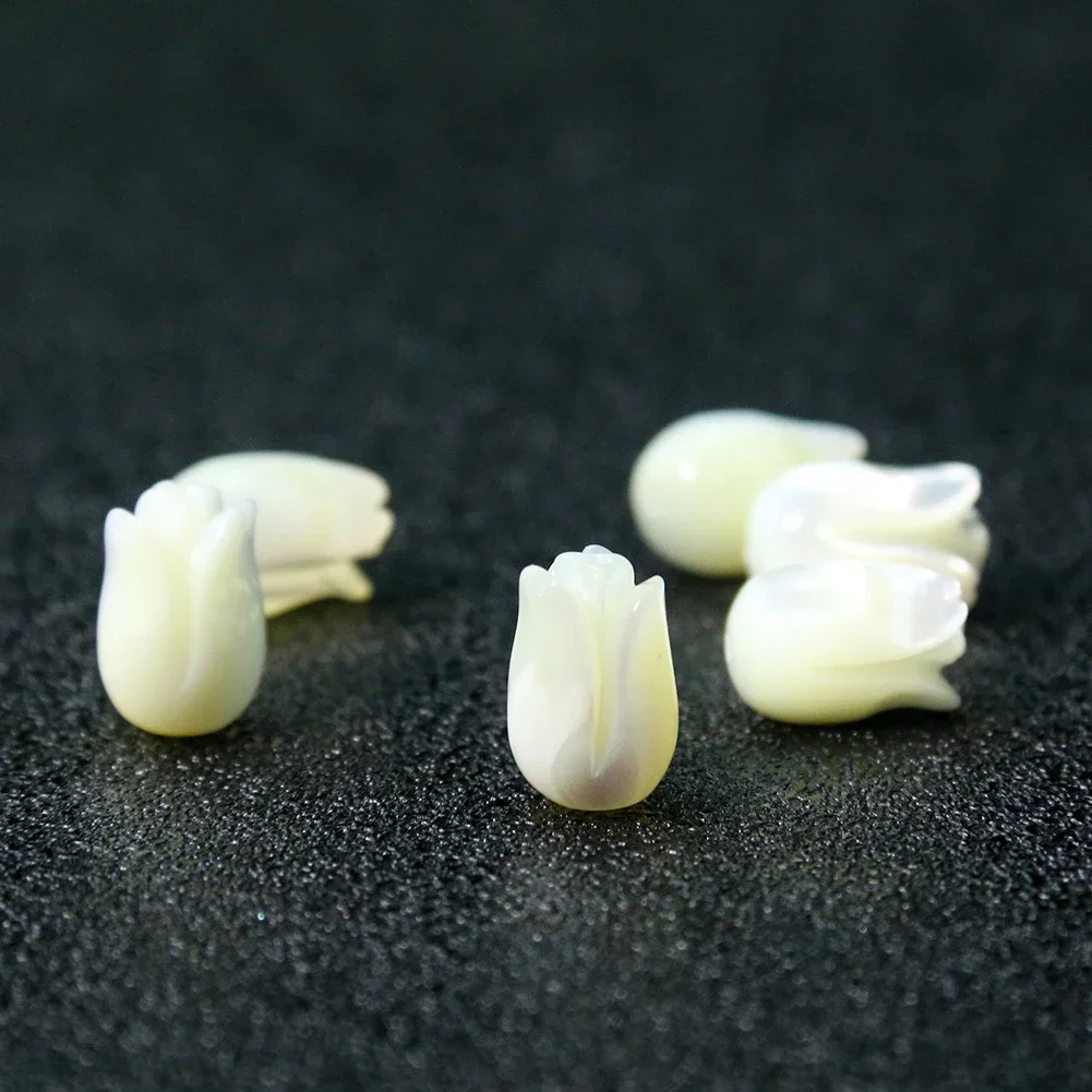 2PCS Natural Shell Beads Carved Tulip Rose Flower White Mother of Pearl Charms DIY Jewelry Making Accessory Necklace Earrings view 2