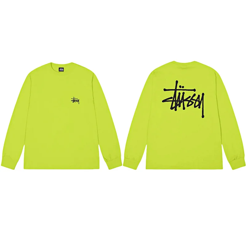 STUSSY 8 النمط الأمريكي الملمس المعدني طباعة جولة الرقبة البلوز الرجال الربيع الطبعة الثقيلة عالية الشارع ملابس خارجية فضفاضة