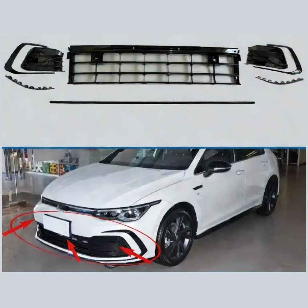 Für Volkswagen VW Golf 8 R-Line Frontstoßstange Unterer Kühlergrill Nebelscheinwerfer-Rahmen Halterung Unterer Schutz Deflektor