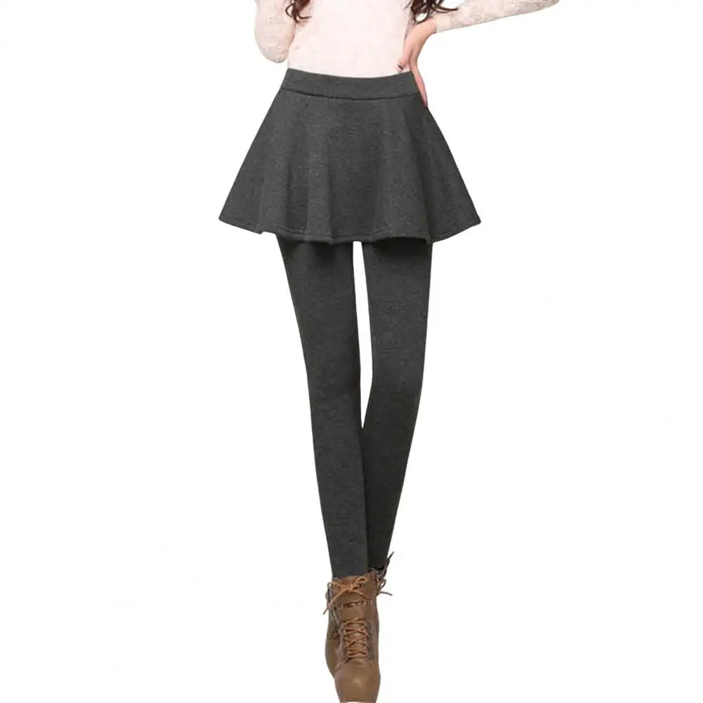 

Winter Warm Fleece Lined Long Skirt Leggings Fake Two Pieces Slim-Fit Autumn Winter Skirted Pants