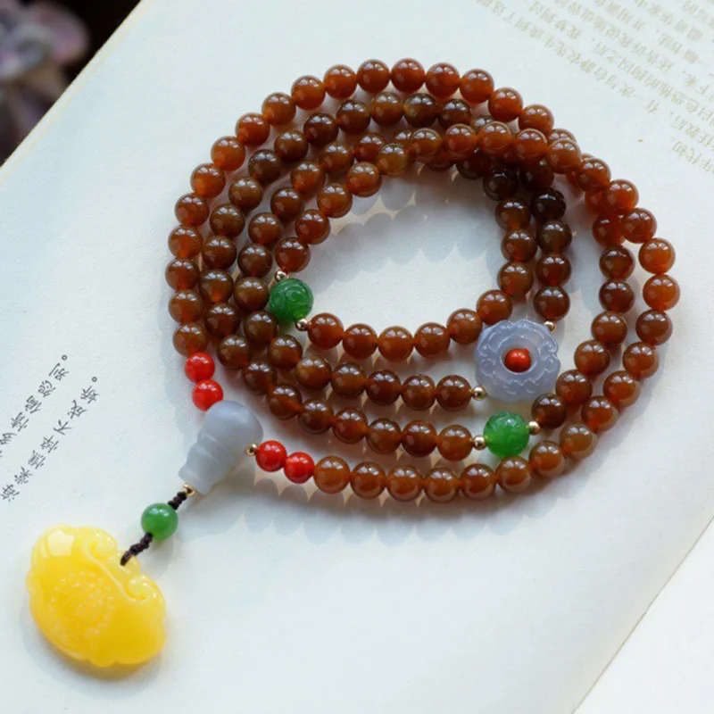Natural Hetian Jade 6mm Qie Mo 108 Beads Necklace Sweater Chain Multi-loop Bracelet