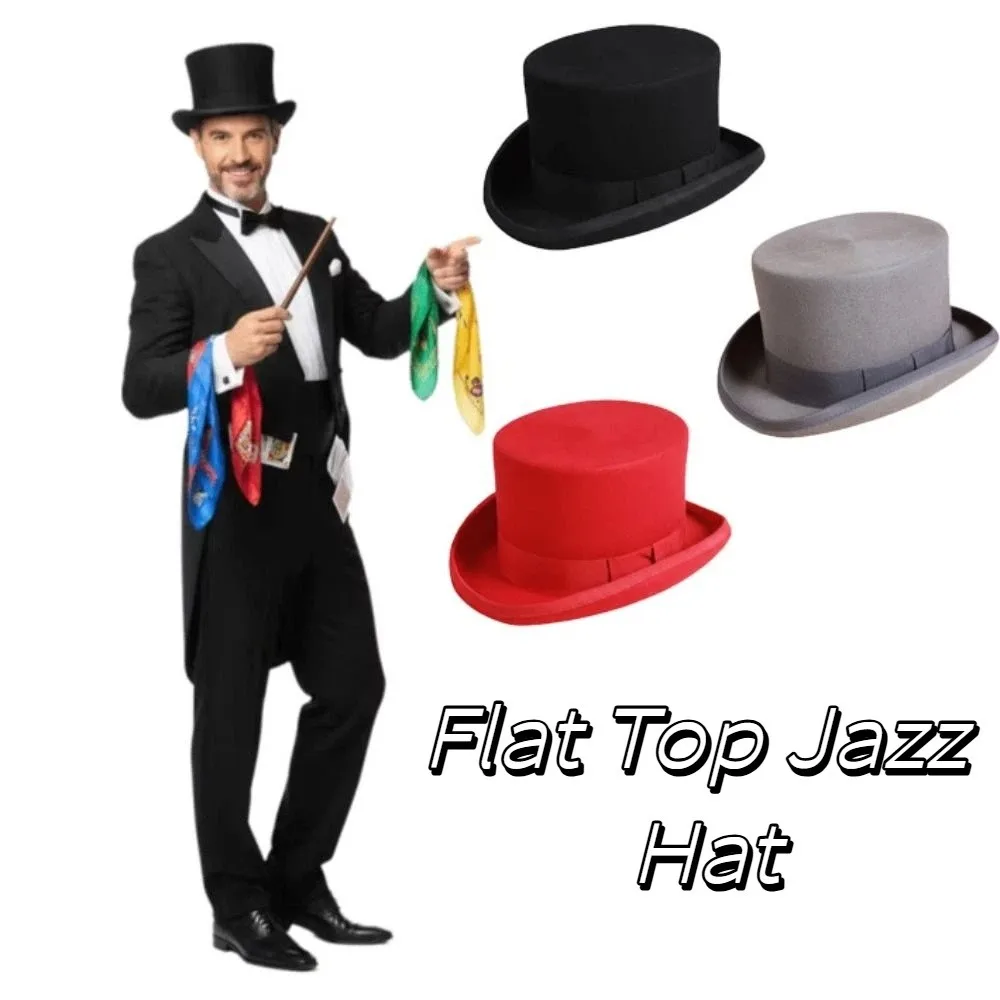 British Style Wool Material Top Hat Satin Lining Classic Design Wool Top Hat Cylinder Hat Costume Parties