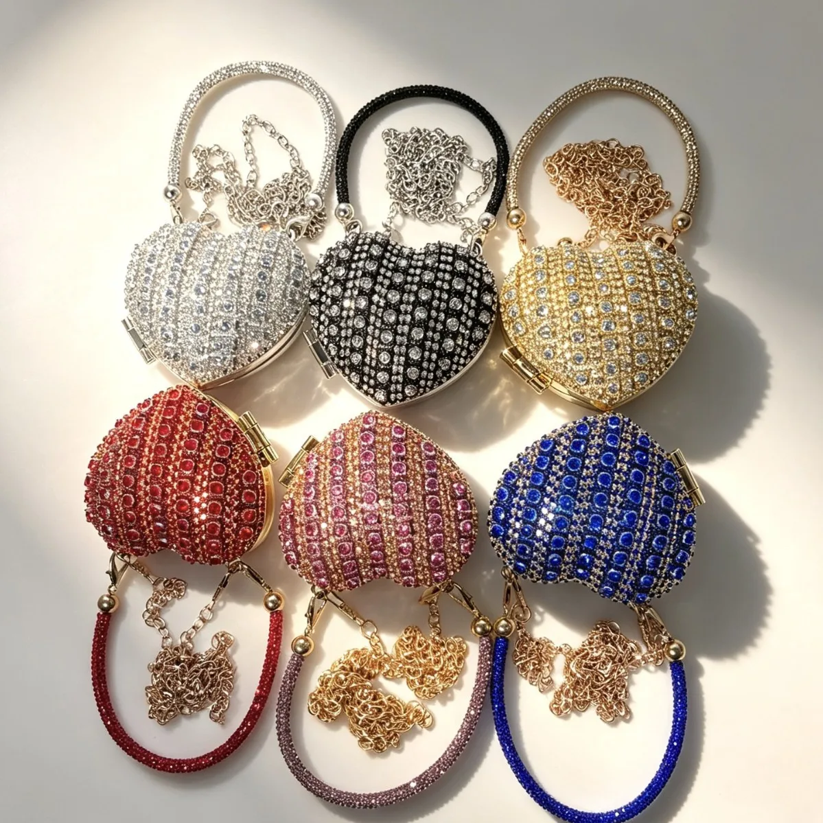 Fashion Mini Heart Shape Crystal Chain Bag Women Crossbody Evening Party Rhinestone Versatile Minimalist Handbag Sparkly Bling view 6