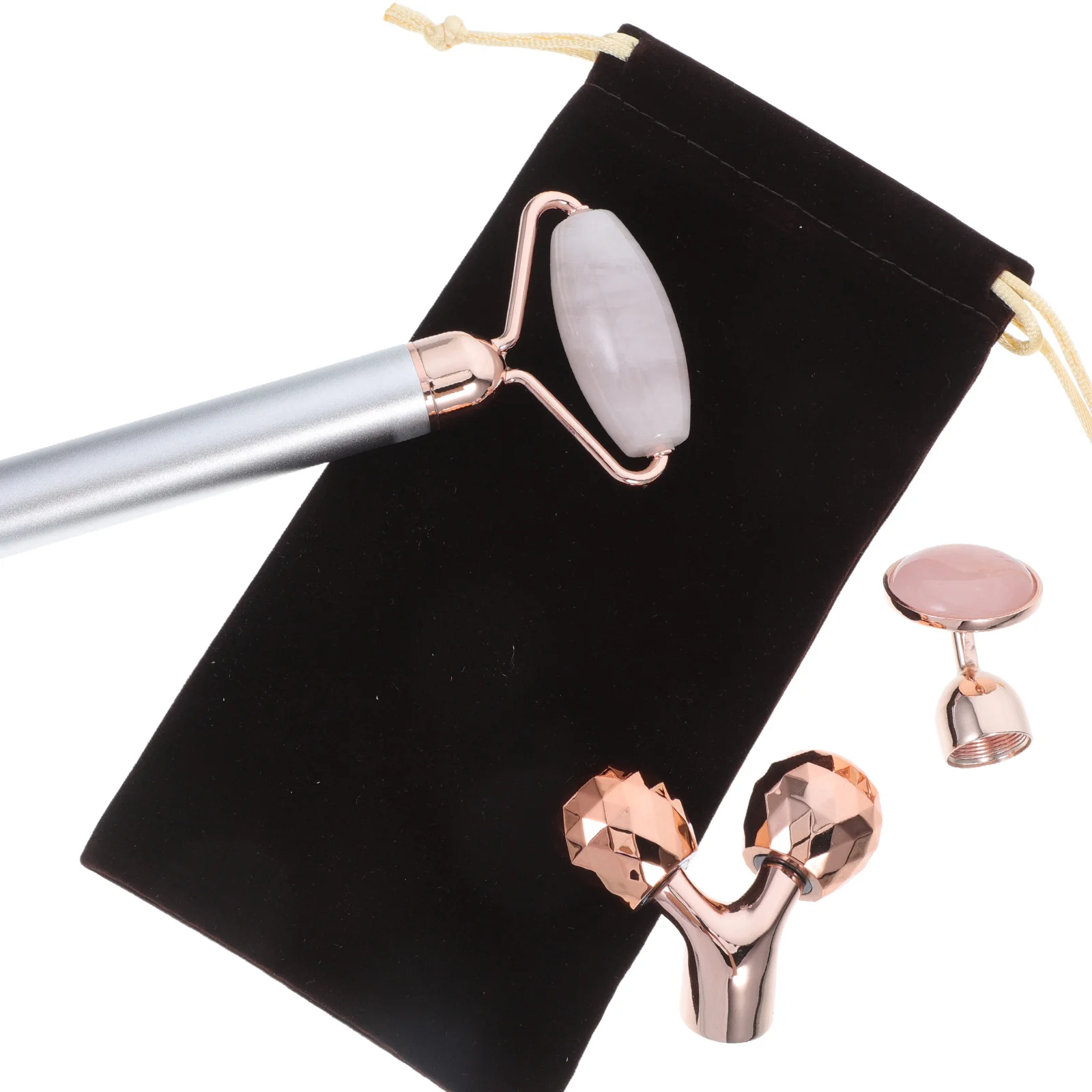 1セット ジェイドフェイスローラー 3-in-1 クリスタルフェイシャルマッサージツール しわ防止フェイシャルローラーキット 肌用