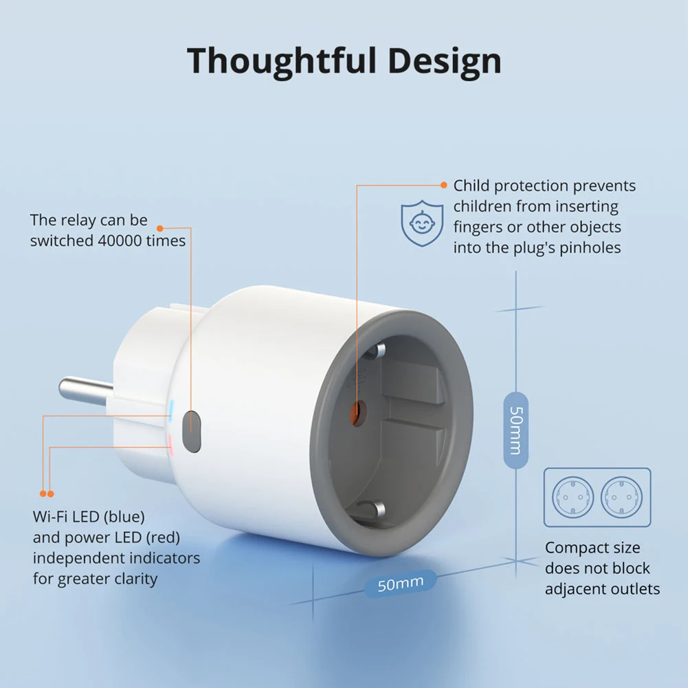 For eWeLink Compatible S60TPF WiFi for Smart Socket 250V 16A Type E/F Outlet with Real Time Power Consumption Tracking
