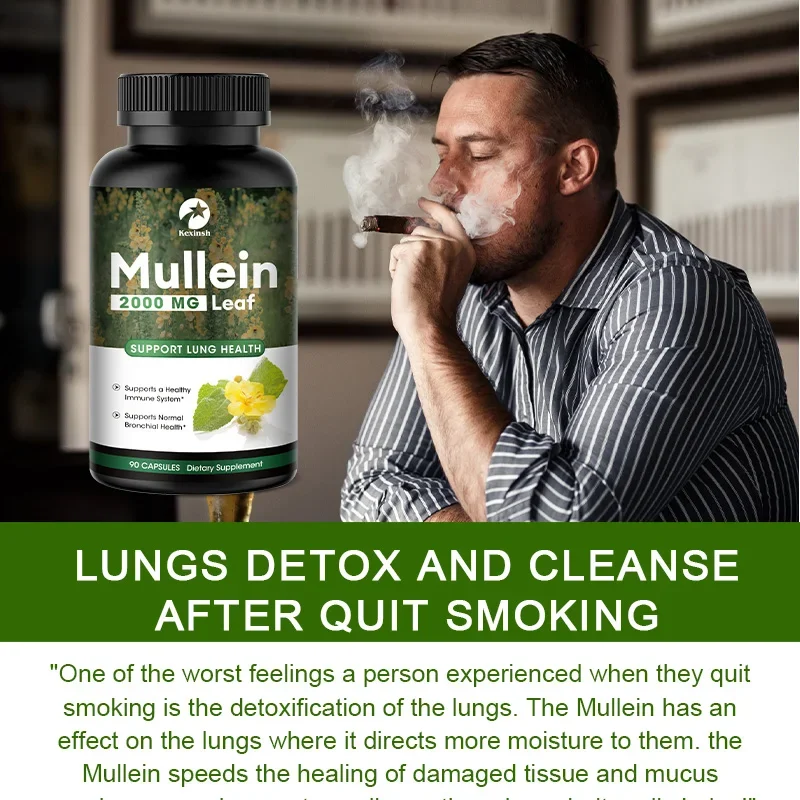 Kexinsh Mullein Leaf Capsules Supports Healthy Respiratory Feltwort Natural Lung Cleansing & Liver Detoxification