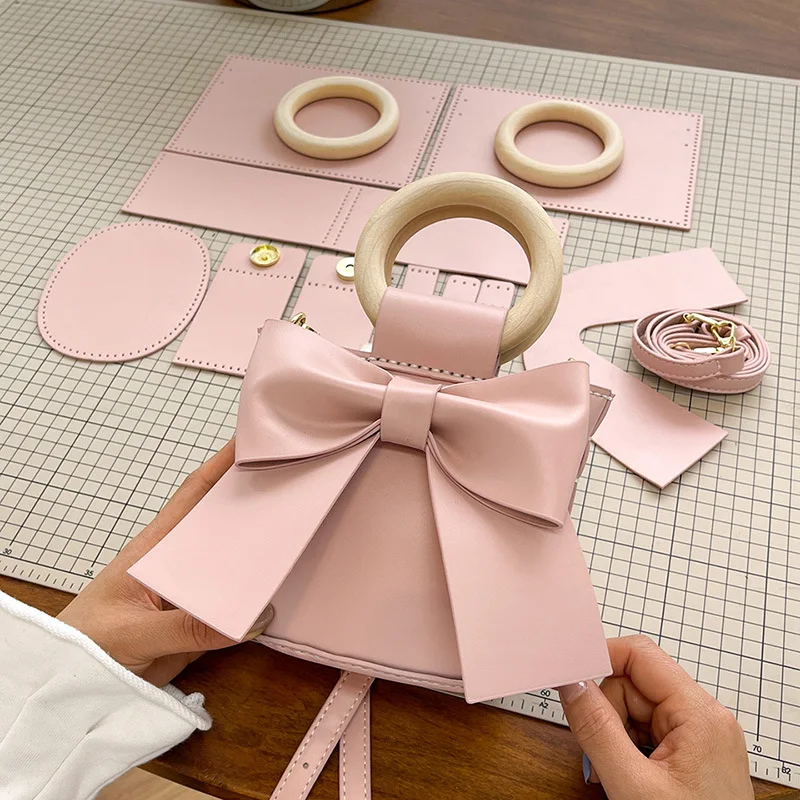 

Кожаная сумка-ведро «сделай сам», набор для изготовления милых сумок с бантом, швейные материалы для женщин, сумки через плечо ручной работы, аксессуары