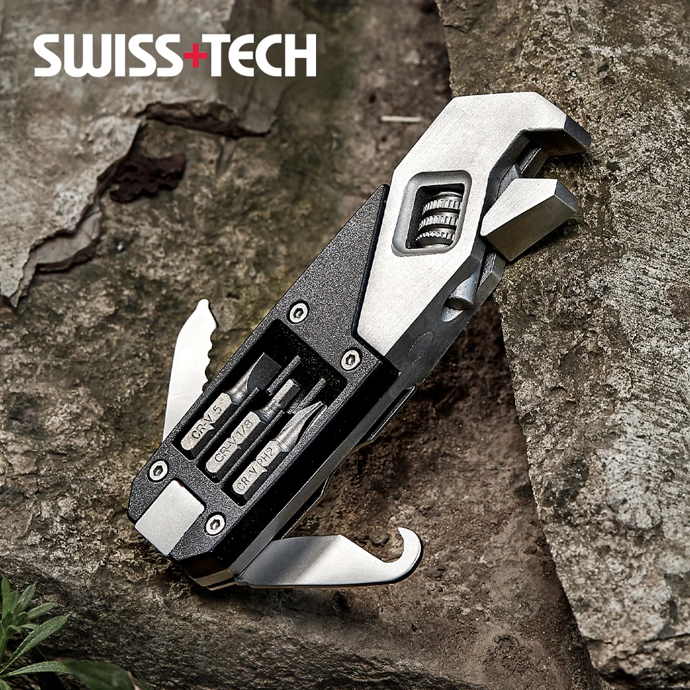 

SWISS TECH 7-in-1 Adjustable Pocket Wrench Multi-tool with 3-Sizes Screwdriver Portable EDC Hand Tools Outdoor Camping Supplies