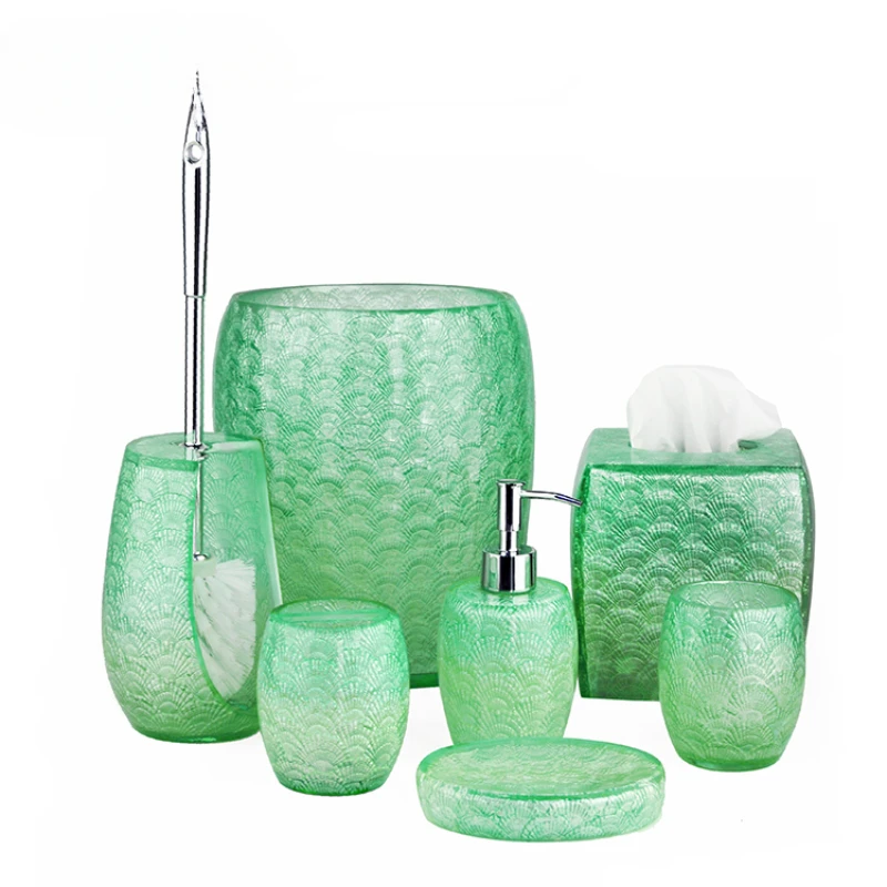 Toilet Accessories Green Decorations Home Soap Dispenser Bathroom Accessories Set 6 Piece With Pattern