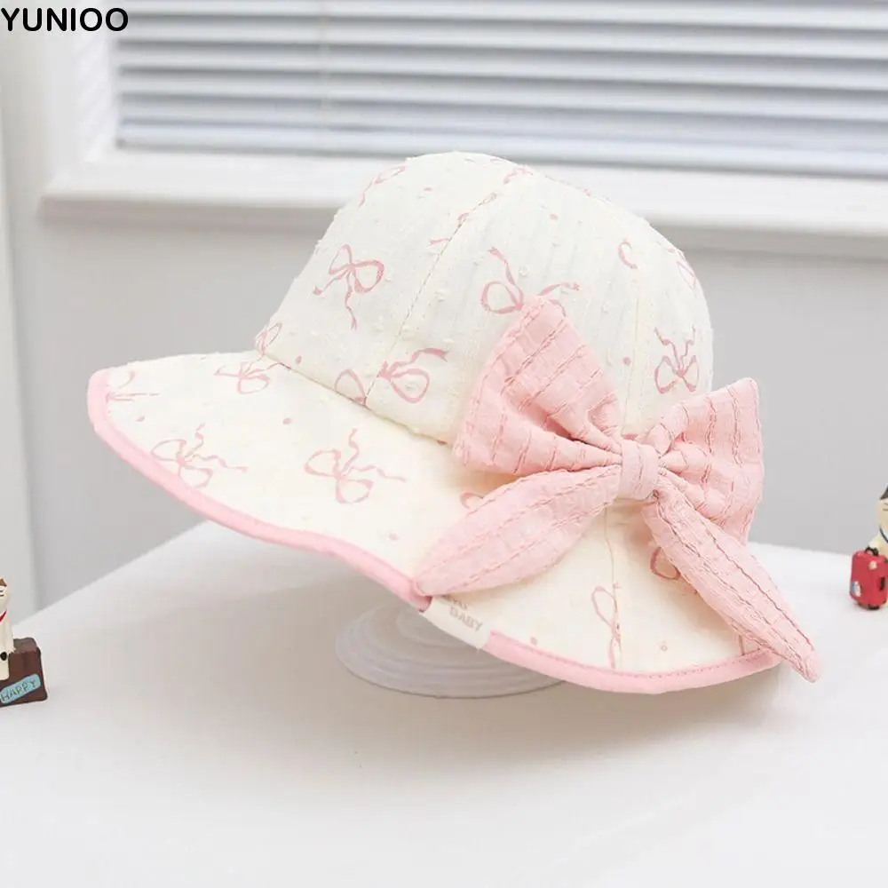 

Lovely Kawaii Children Sun Hat UV Protection Wide Brim Baby Fishermen Hat Bowknot Sunshade Kids Bucket Hat Boys/girls