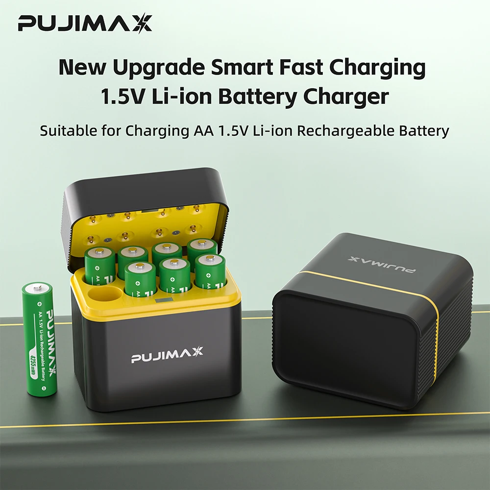 

PUJIMAX High Capacity 4255mWh Rechargeable Lithium Battery AA Lithium-ion Batteries with Quick Charging Portable Charger Box
