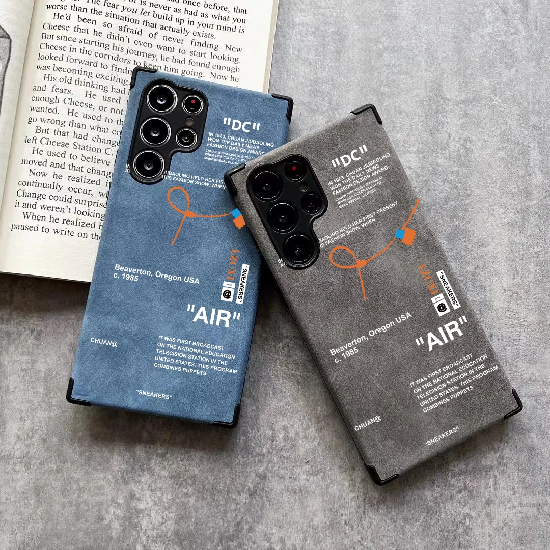 Luxury Sneaker Suede Cowhide Leather Shoes Label Case For Samsung S20 S21 S22 Plus S22 S23 S24 Ultra Anti-fur Cover Lens Protect