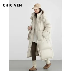 CHIC VEN Piumini lunghi da donna Agganciato Allentato Nuovo Solido Piumino da donna Spessore Morbido Caldo Cappotto femminile Autunno Inverno 2023