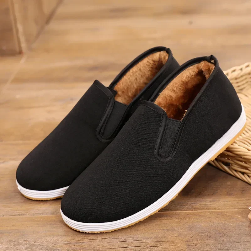 Wool Blended Kung Fu Shoes Winter Warm Cloth Shoes Men Women Chinese Kung Fu Wing Chun Tai Chi Slipper Martial Art Black Sneaker