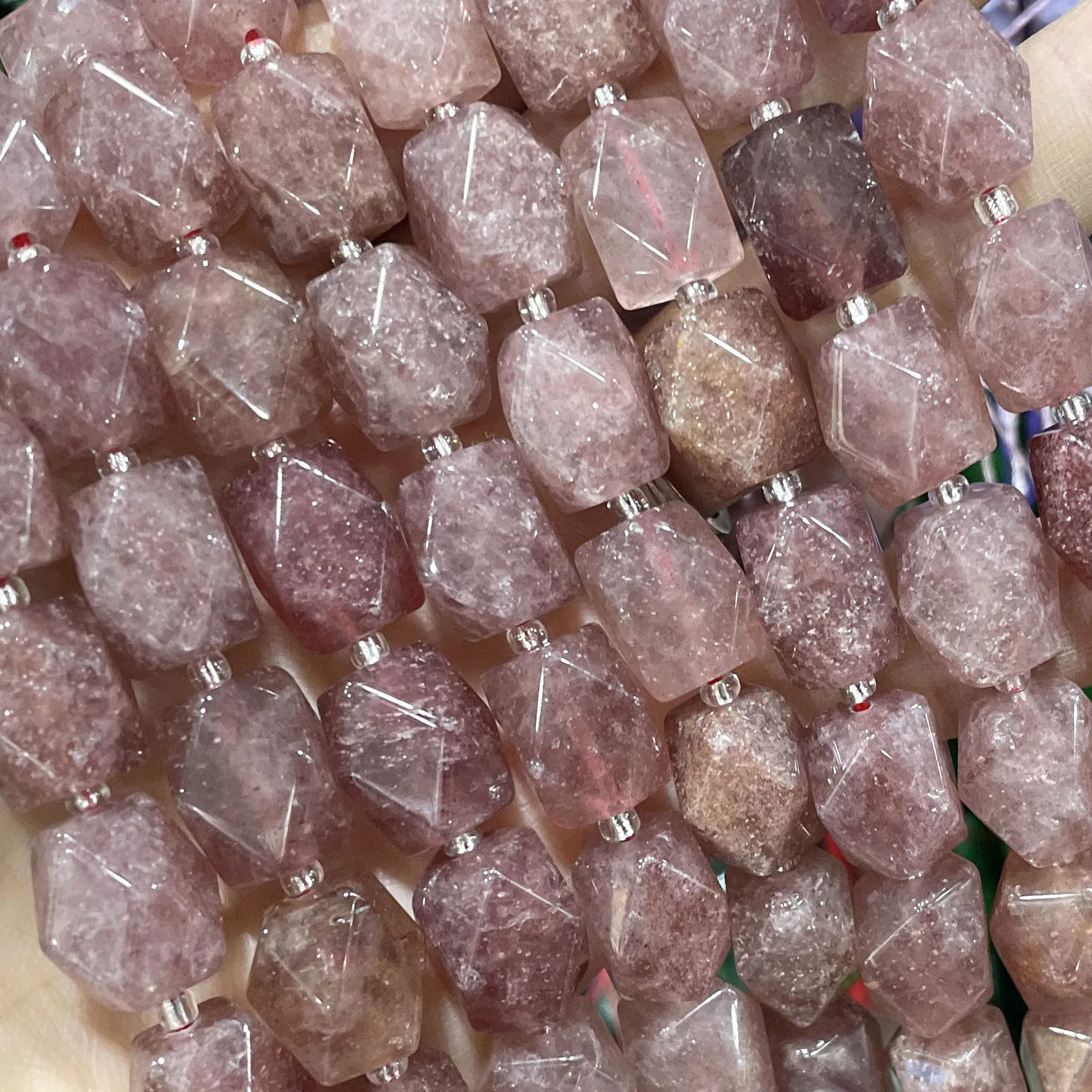 Perles d'espacement en pierre naturelle à facettes, quartz fraise, 8x12mm, 10x14mm, pour la fabrication de bijoux, accessoires pour bracelets et colliers DIY