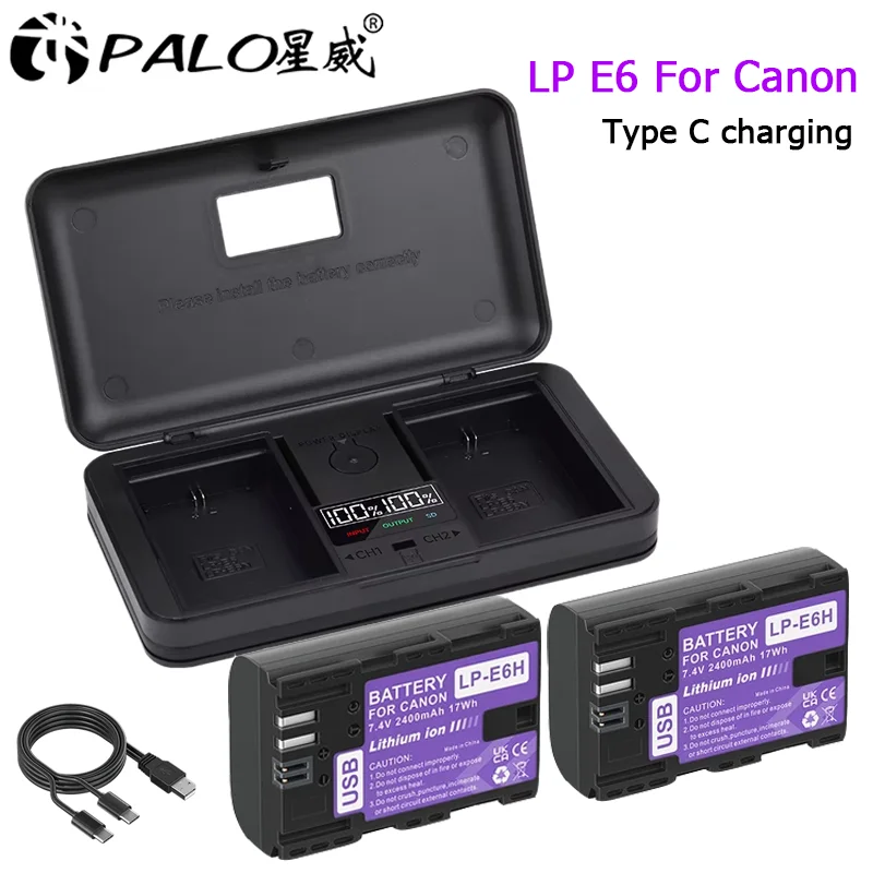 LP-E6 LPE6 LP-E6N lp e6 Type C Battery+LCD Storage Box Charger for Canon EOS R5 R6 90D 60D 70D 80D 5D II III 5D IV 7D Mark II