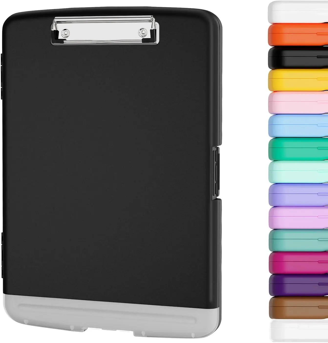 

8.5x11 Clipboard with Storage, A4 Legal Folder, Pen Holder, Side-Opening, Low Profile Clip, Black