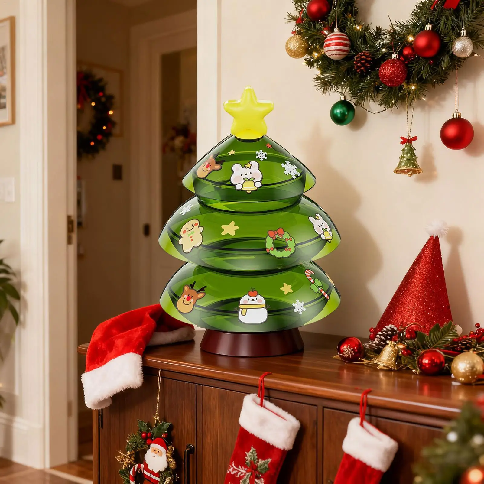 

Snackable Box Three-Layer Christmas Tree Shape Storage Party Decorative Candy Tray for Holiday Party Home Sweets Fruits Nuts