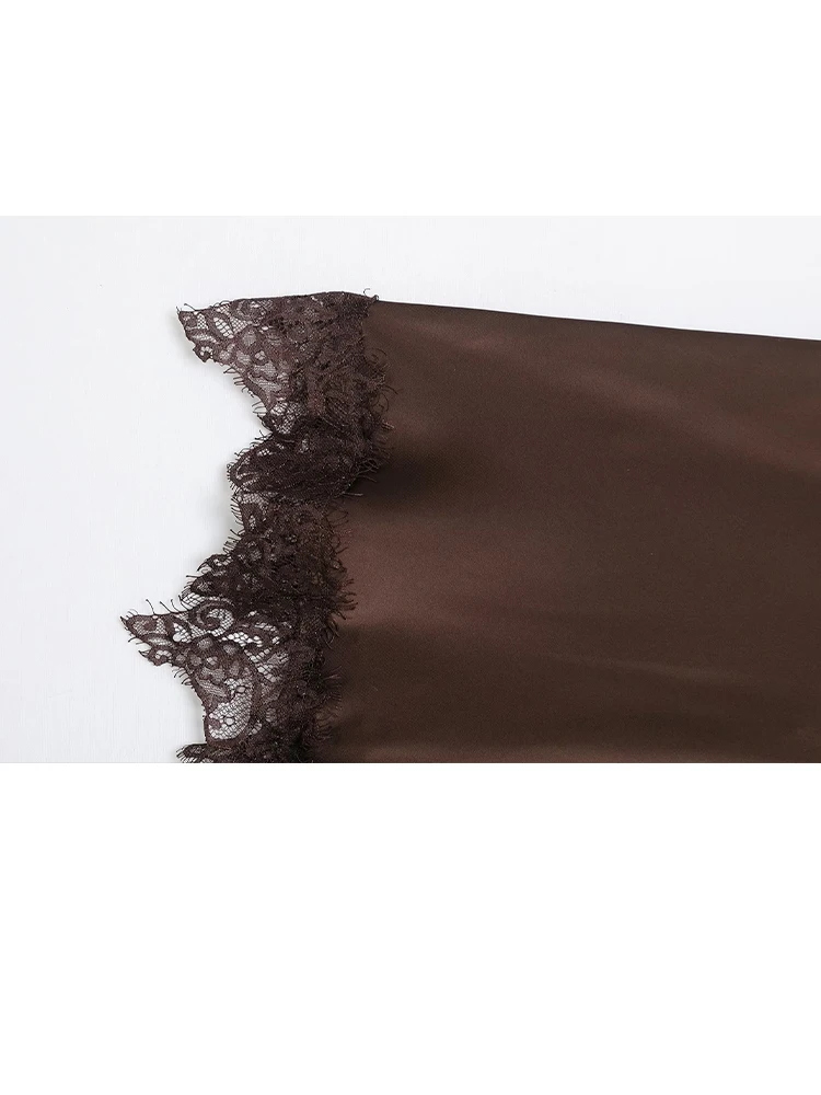 HH Elegante Satijnen Kanten Sling Jurken Lente Zomer Vrouwen Sexy Diepe V-hals Mouwloos Backless Slim Party Splicing Jurken