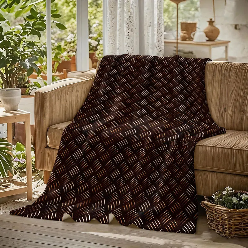 Carbon Fiber Weave Brown Flannel Blanket Perfect for Sofa Office Bed Travel Sleep Read Relax Camping Four Season Use