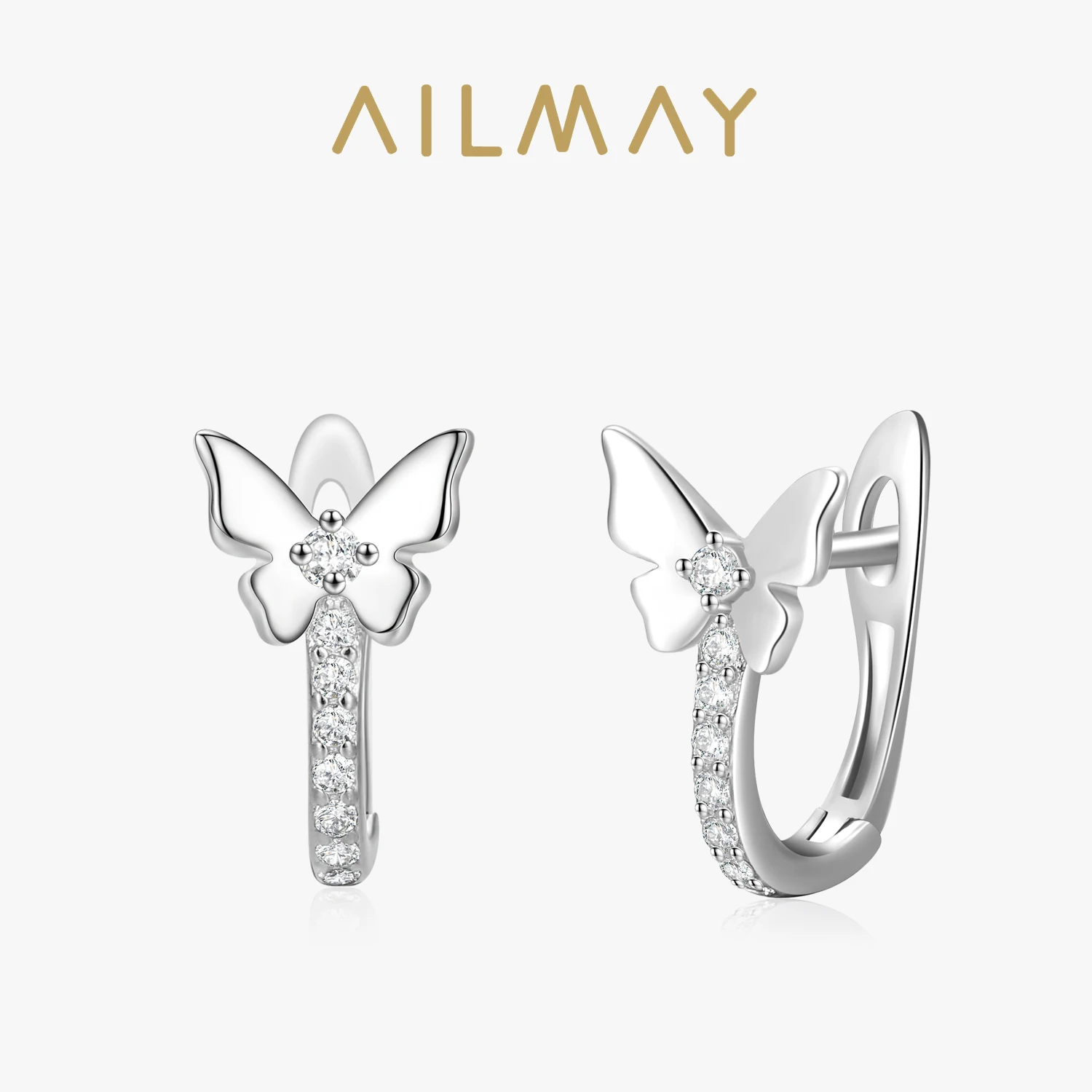 Ailmay Real 925 Sterling Silver Fashionc Shining Butterflies Clear Zircon Earrings For Women Girls Party Accessories Jewelry