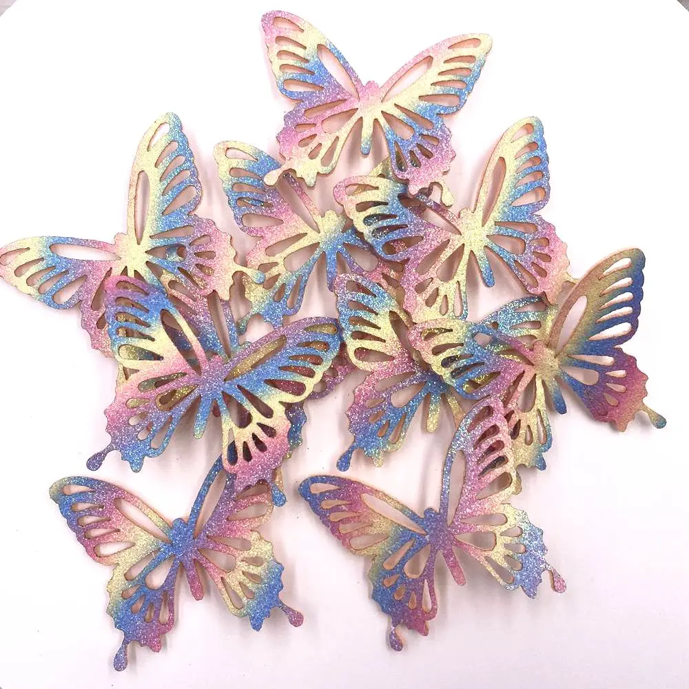 10pcs Felt Fabric Colorful Glitter Bepowder Butterfly Patch  Applique Wedding Sewing DIY Hair Bow Accessories Craft E77