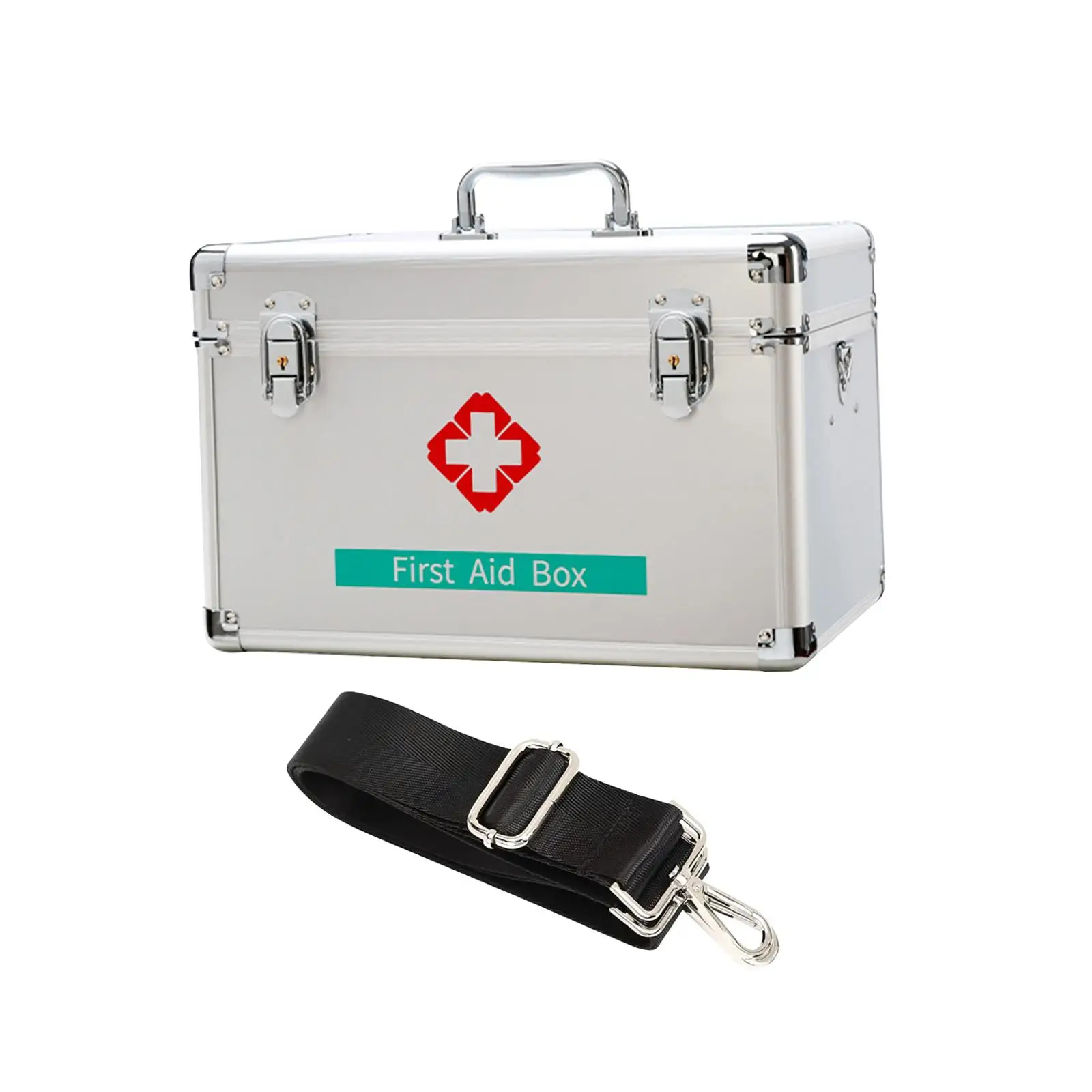 Lockable First Aid Cabinet Box with Shoulder Strap for Home with Top Handle
