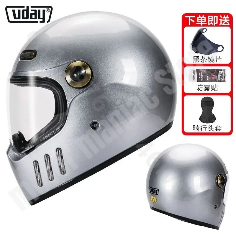 VD-Casco Retro para motocicleta, protector de cabeza completo, transpirable, con lente de Color Universal, para las cuatro estaciones