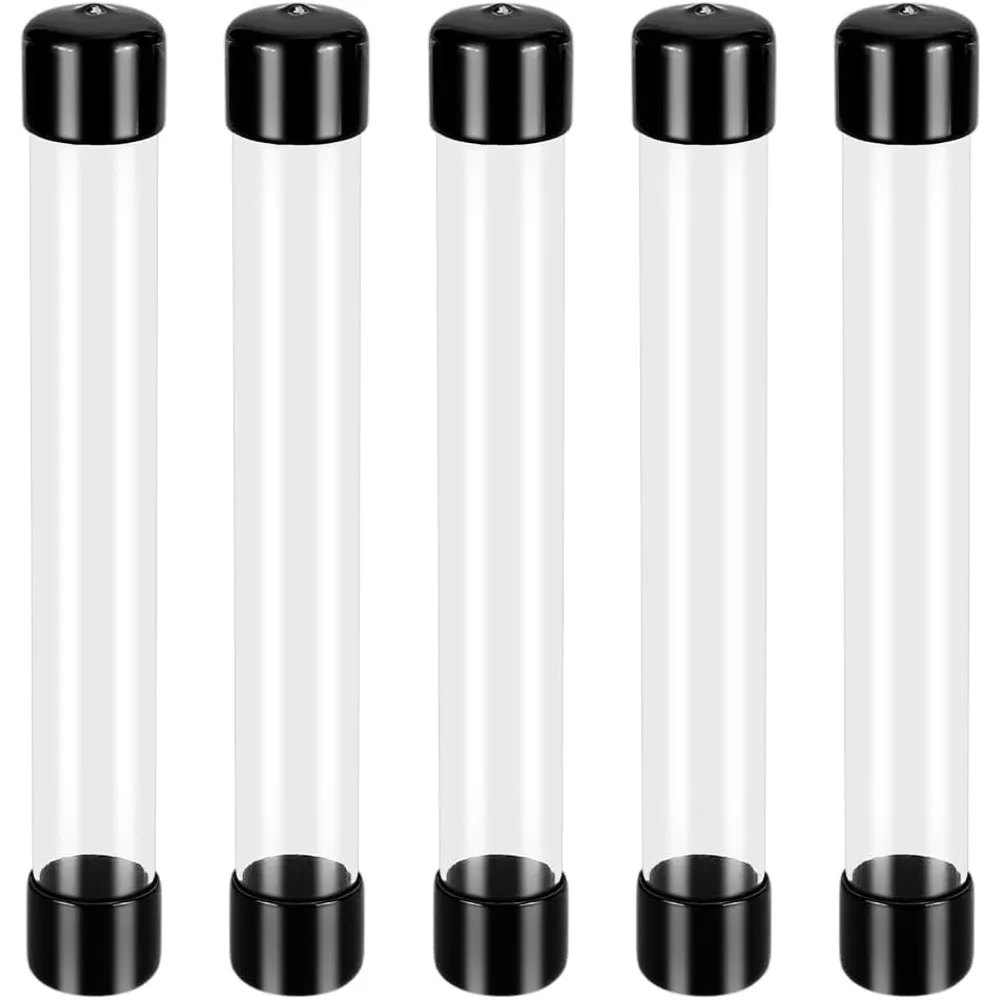 5Pcs Clear Rigid Plastic Tubing with Caps 8 Inch/205mm Length Round Plastic Tubing ID 0.91Inch Portable Storage Tube