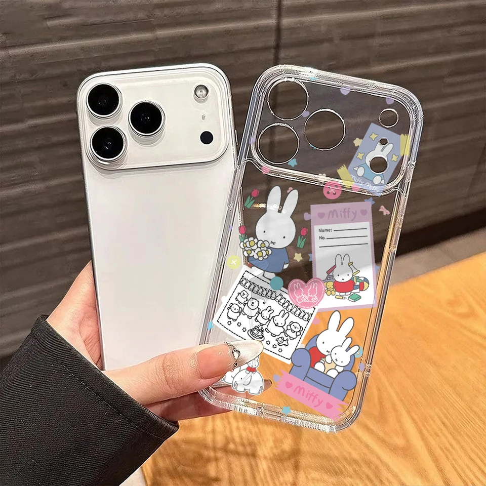 Funda transparente de TPU con conejo caricatura M-Miffies para iPhone 17 17e Air 16 16e 15 14 Plus 13 12 11 Pro Max X Xs XR 8 5