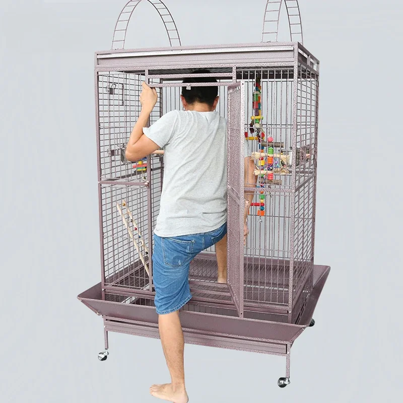 Large Parrot Cage, Luxury Villa High-end Bird Cage Large, Extra Large Metal Breeding Cage Horizontal Silk