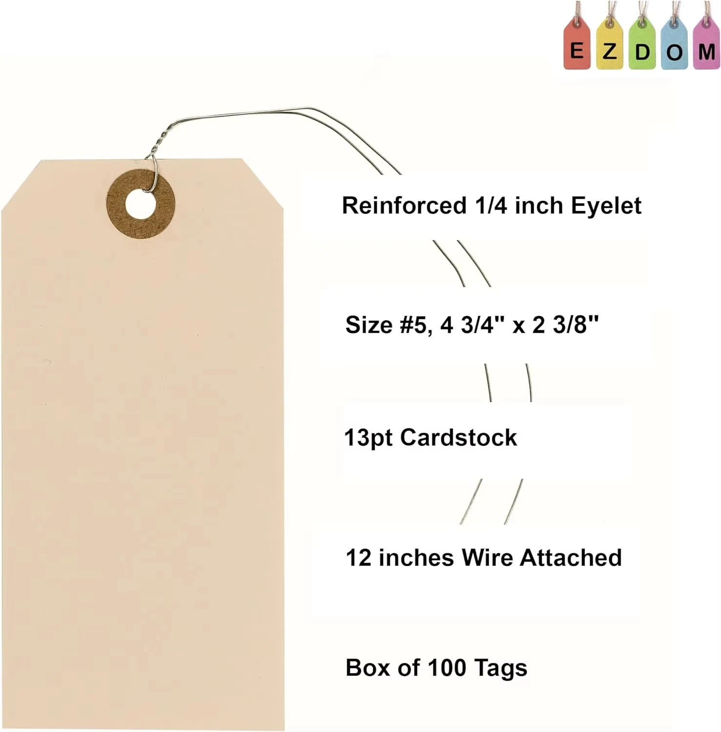 Recyclable Label Tags with Wire Box of 100 Blank Labels with Reinforcement Holes and Metal Wire Ties, Labels with Wire