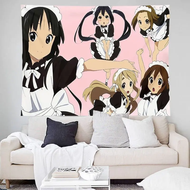 VIKAMA Anime Maid Girls Tapestry Wall Hanging Kawaii Japanese Pink Dress Twintails Cute Aesthetic Wall Art Decor