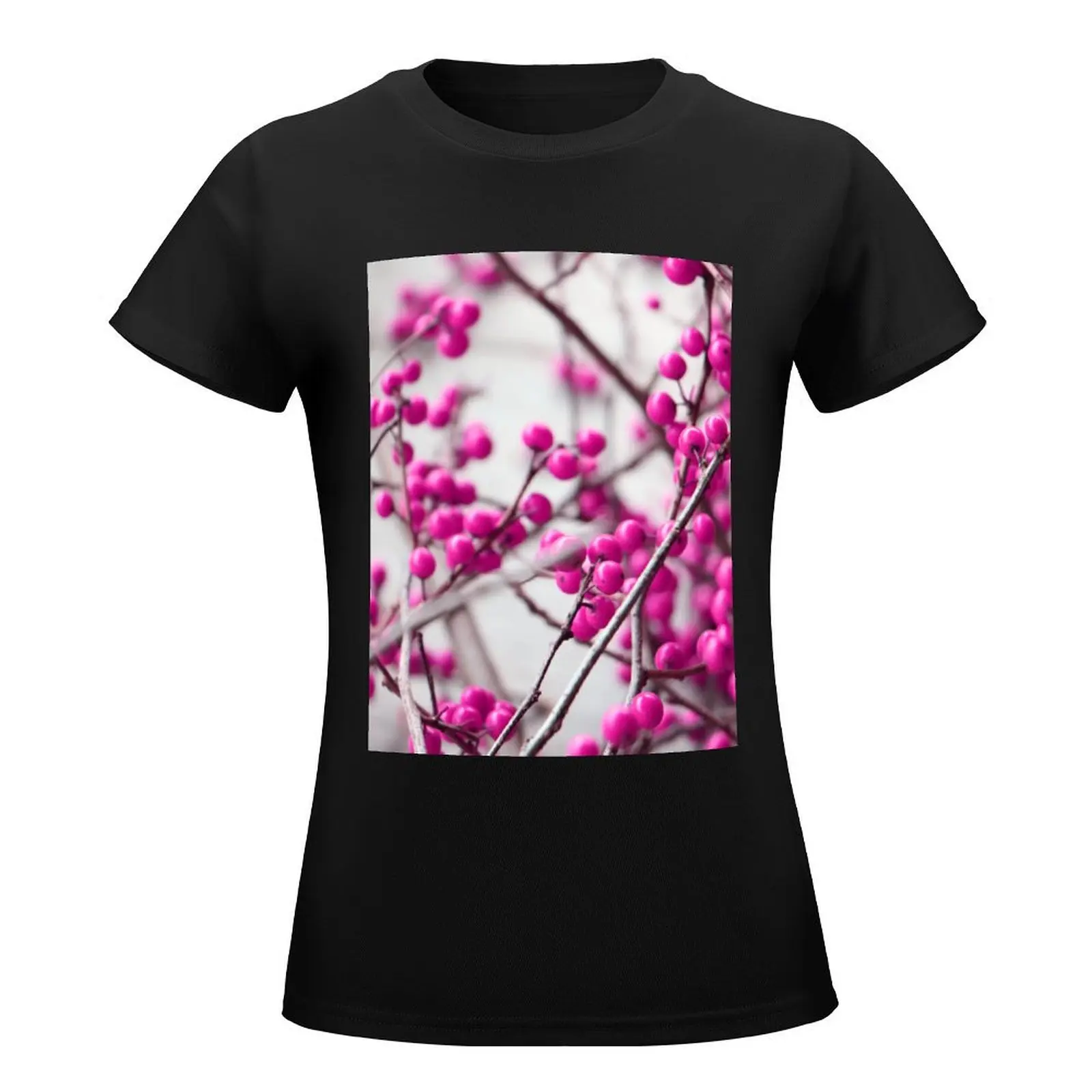 Pink berries on branches - natural decor T-Shirt Aesthetic clothing tops tees cat shirts for Women