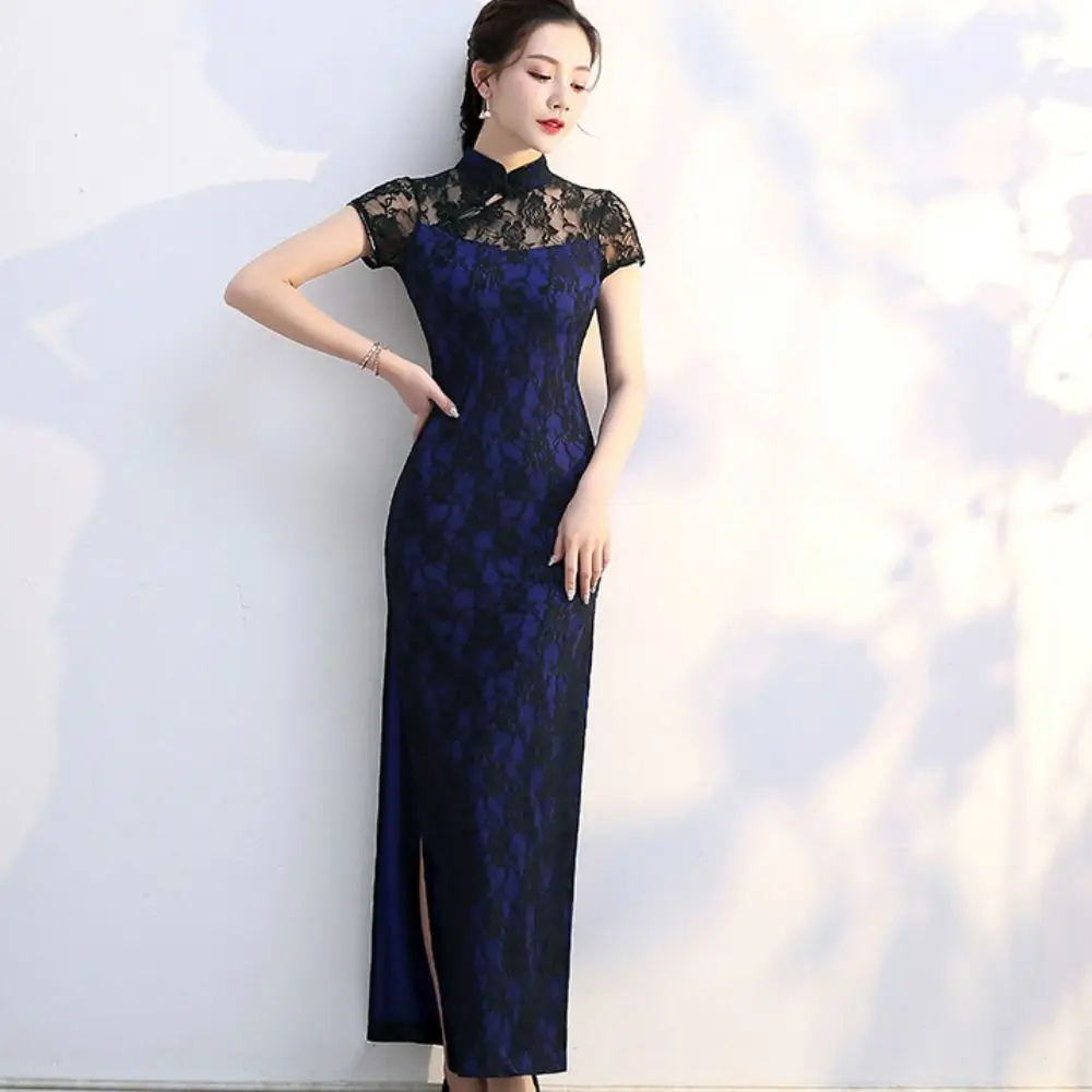 

Elegant Vintage Lace Cheongsam Slim Retro Chinese Cheongsam 2XL Red Lace Traditional Qipao New Year