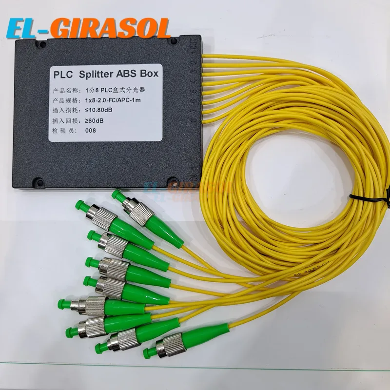 FC/APC 1X8 PLC Fiber Optical Single Mode FC APC Connector 1*8 Planar Lightwave Circuit ABS Optic Splitter Box FTTH