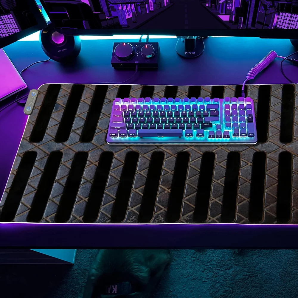 

Funny Iron Drain Grate Cast Mouse Pad Gaming MousePad LED Table Pads RGB Desk Mats Micro USB Backlit Rubber Desktop XXL