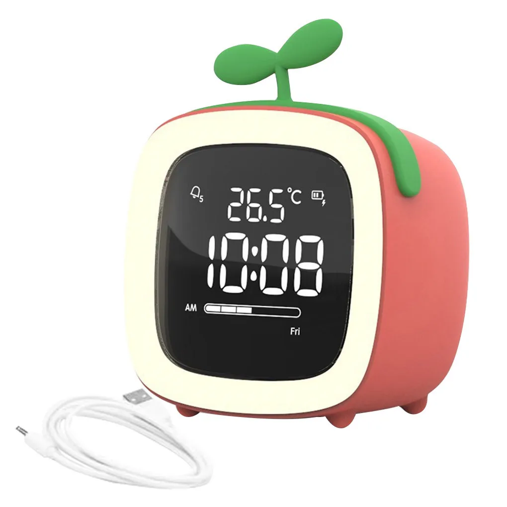 Cartoon Mini Alarm Clock Student Silent Bedroom Night Light Kids Digital Lighting Table Lamp Little Tree