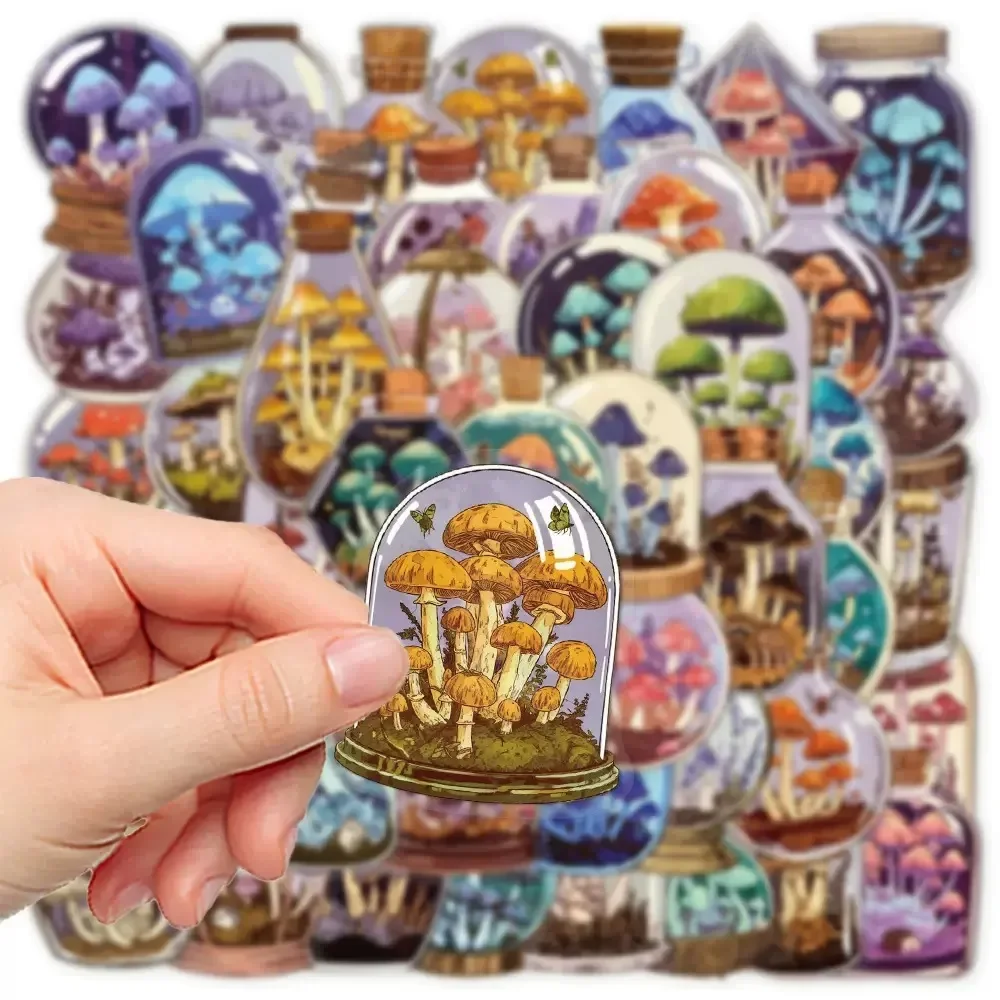 50 STKS Vintage Glazen Fles Paddestoel Transparante Stickers Telefoon Laptop Bagage Skateboard Graffiti Waterdichte Decals Sticker