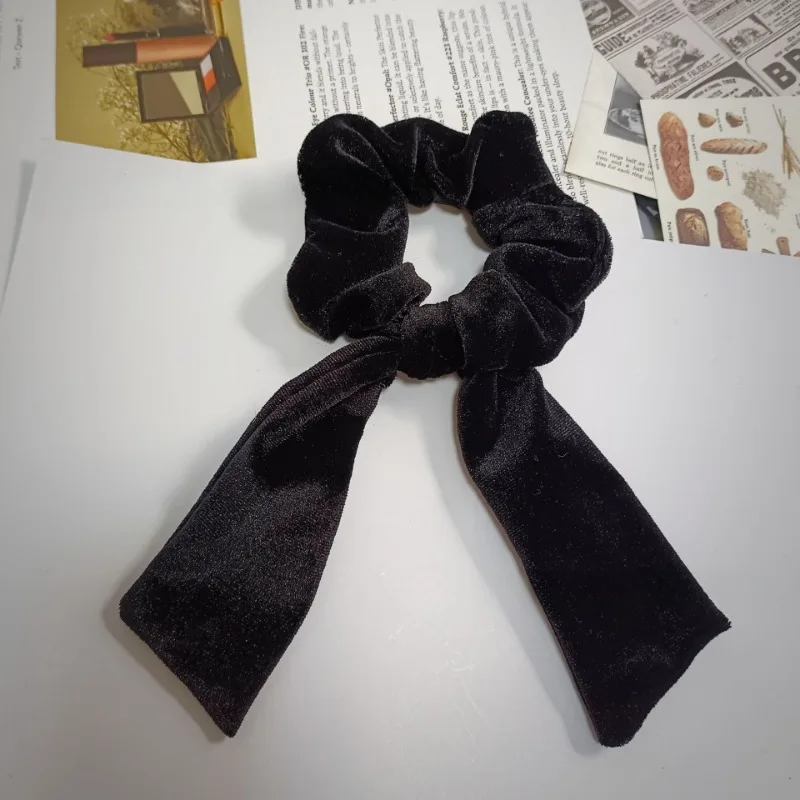 Classic Black Velvet Ribbon Bow Scrunchie Headdress for Women 2024 Autumn Winter Retro Korean Large Hair Ties Hair Accessories