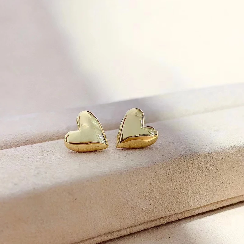 YUNLI Real 18K Gold Heart Stud Earrings Pure Solid AU750 Gold Earring for Women Fine Jewelry Gift